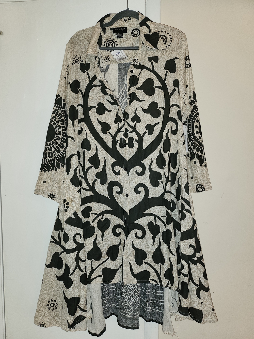 Boho Black & Cream Hi/Lo Tunic Dress - Lightweight Women's Top